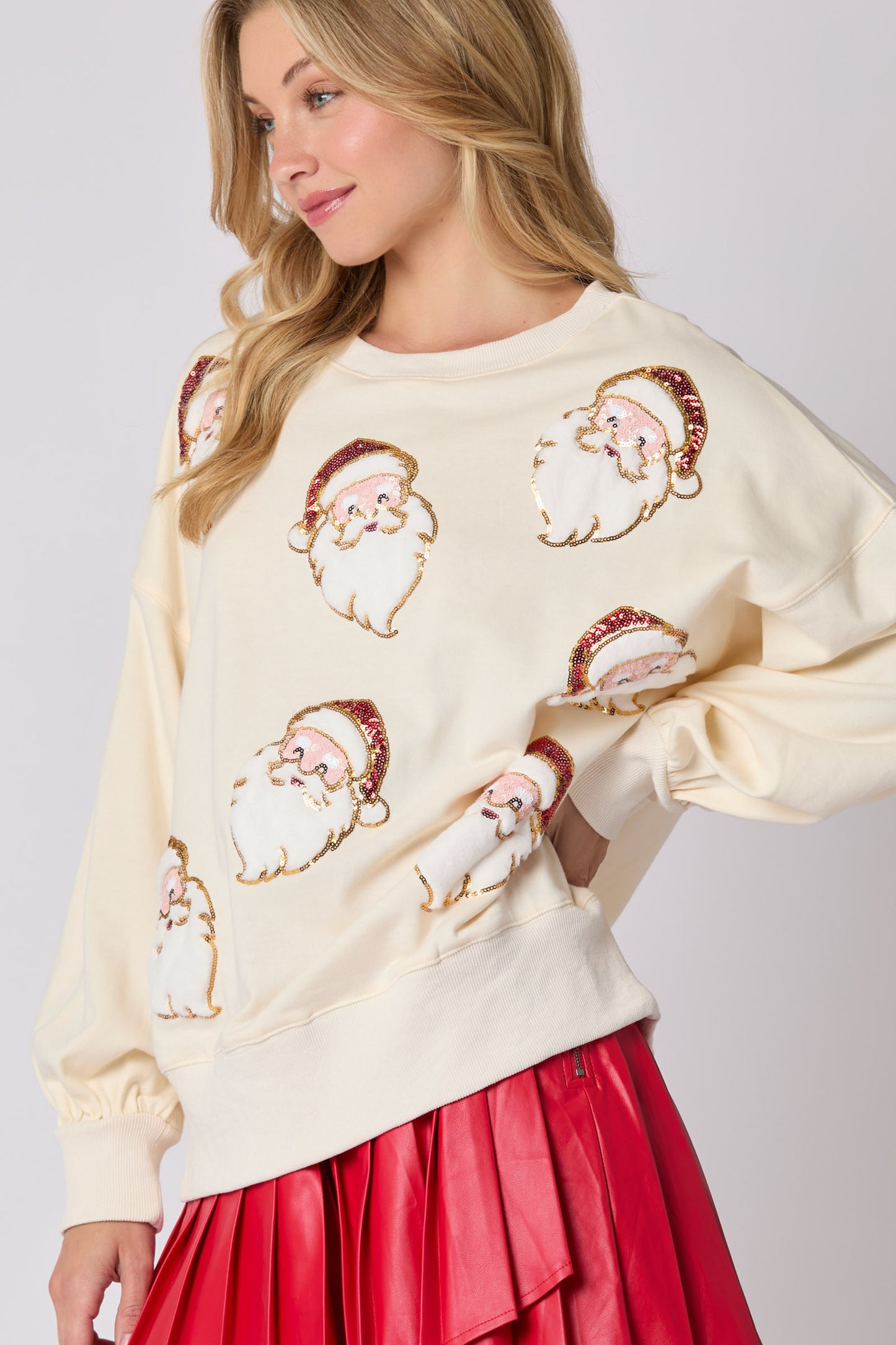 Jolly Sequin Santa Top IVORY PREORDER