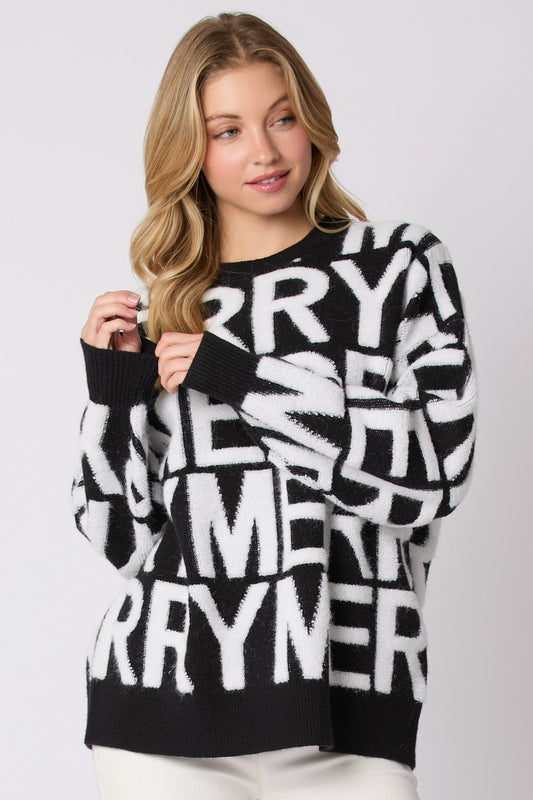 Merry Merry Merry Black & White Sweater (ships 2-3 weeks)