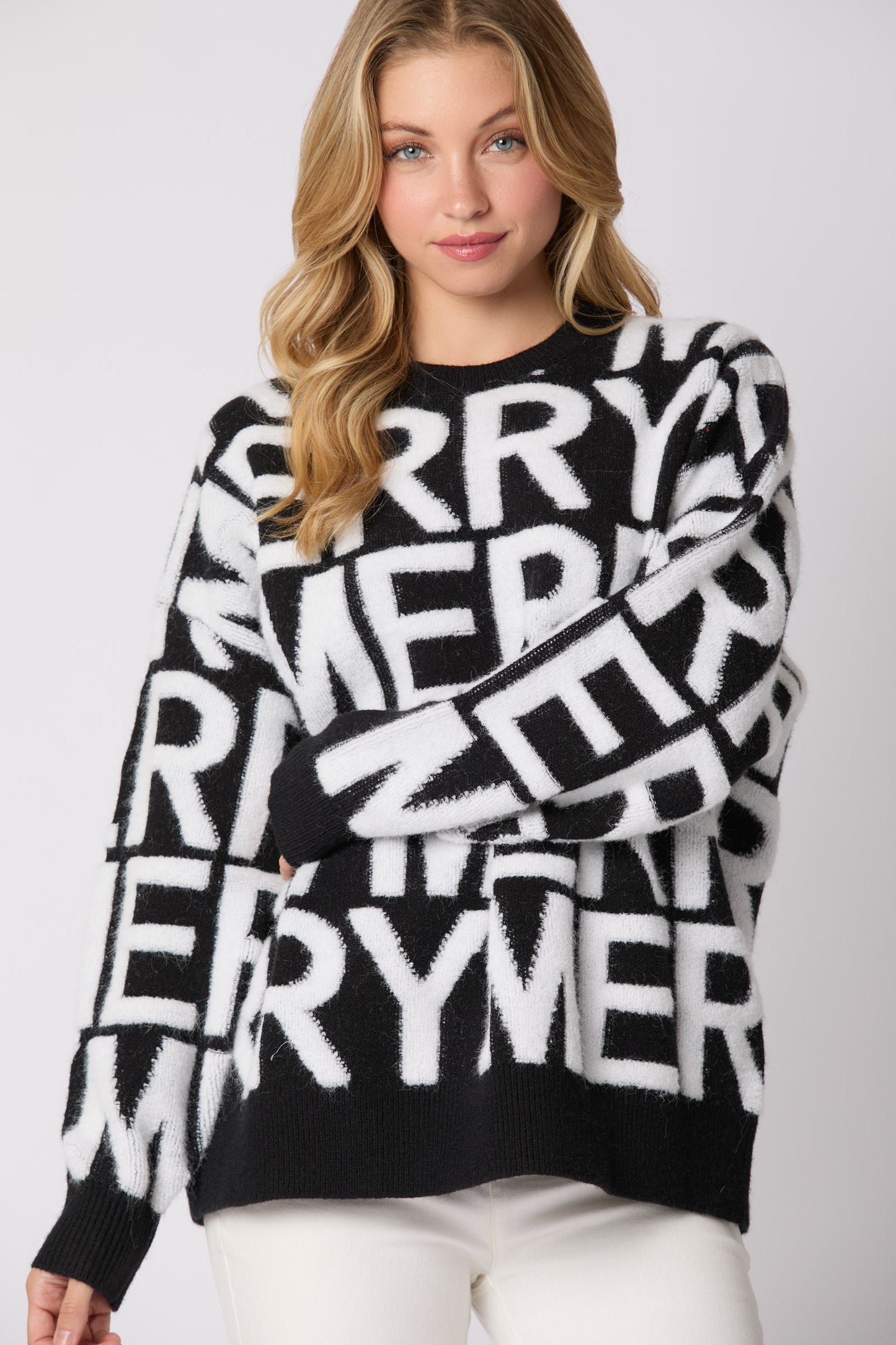 Merry Merry Merry Black & White Sweater (ships 2-3 weeks)