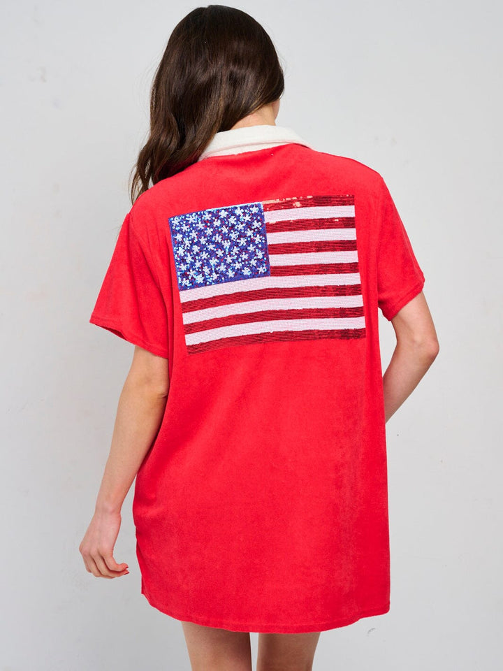 Sequin Flag Terrycloth Coverup RTS
