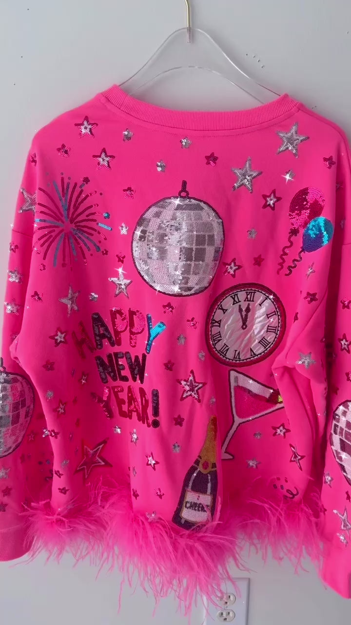 HAPPY NEW YEAR NEON FEATHER PULLOVER (PREORDER)