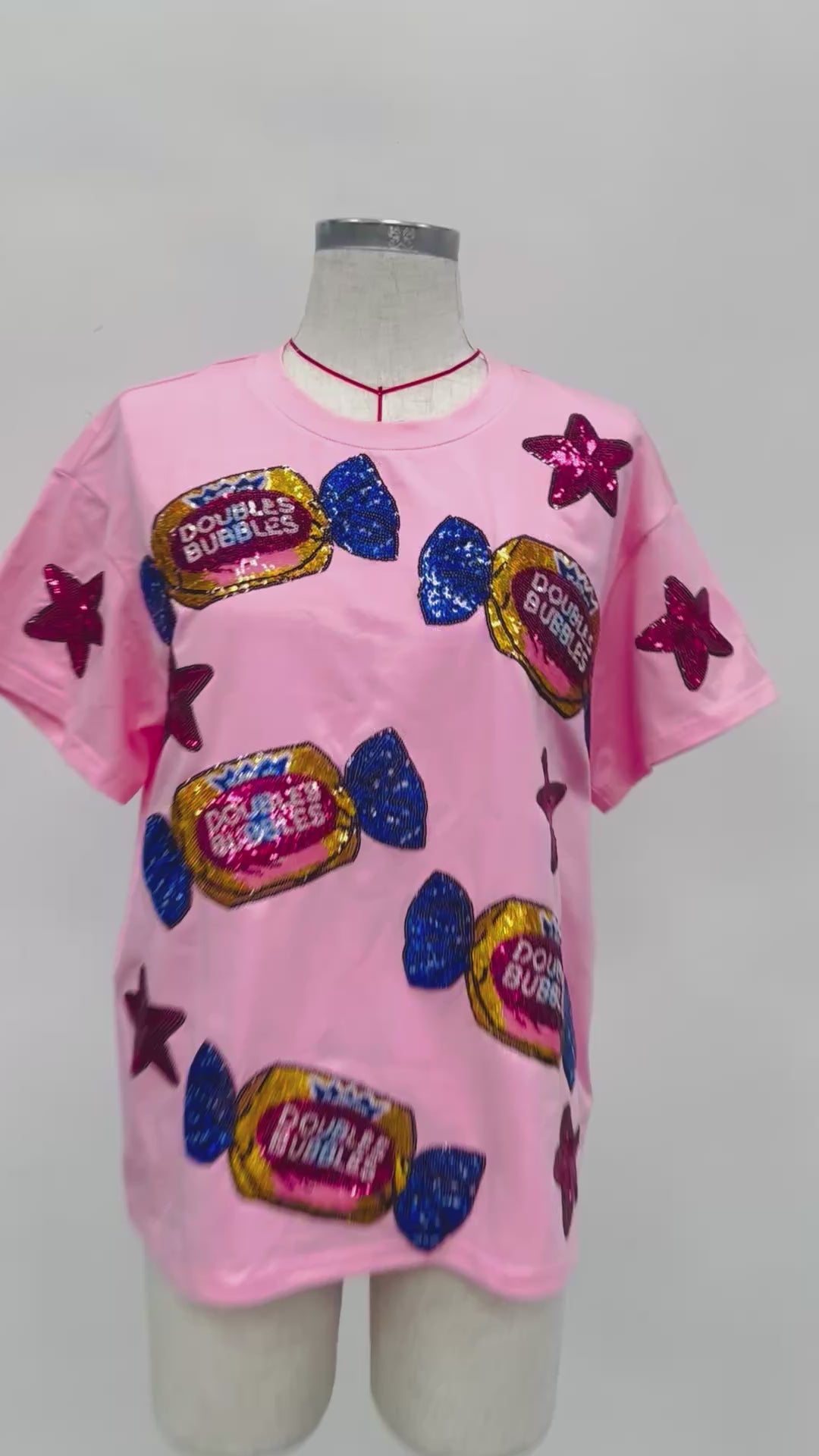DOUBLE BUBBLE SEQUINED TSHIRT PINK (PREORDER)