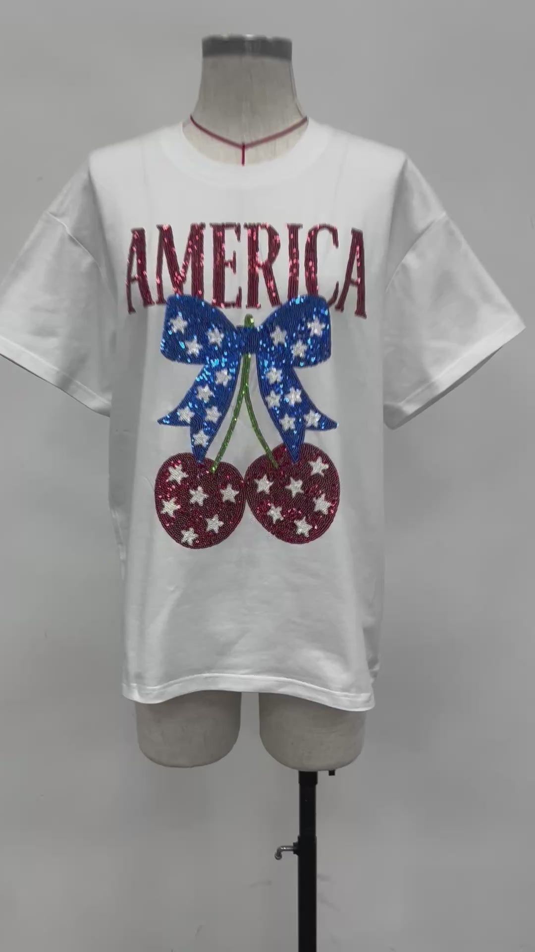 AMERICANA CHERRIES SEQUINED TSHIRT  (PREORDER)