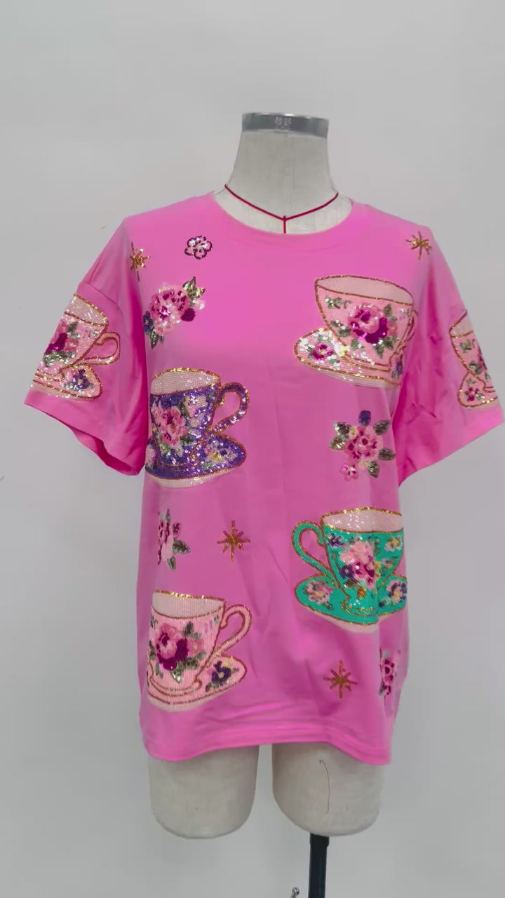 TEACUP SEQUIN PINK SHIRT (PREORDER)
