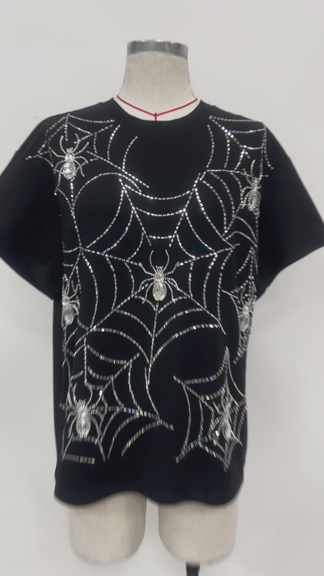 RHINESTONE BLACK SPIDER WEB TSHIRT (PREORDER)