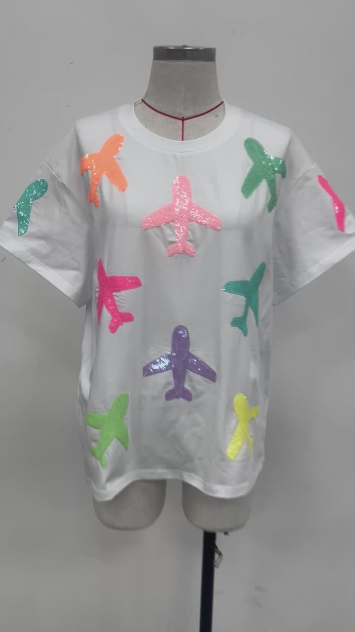 TRAVEL CUTIE SEQUIN AIRPLANE TOP (PREORDER)
