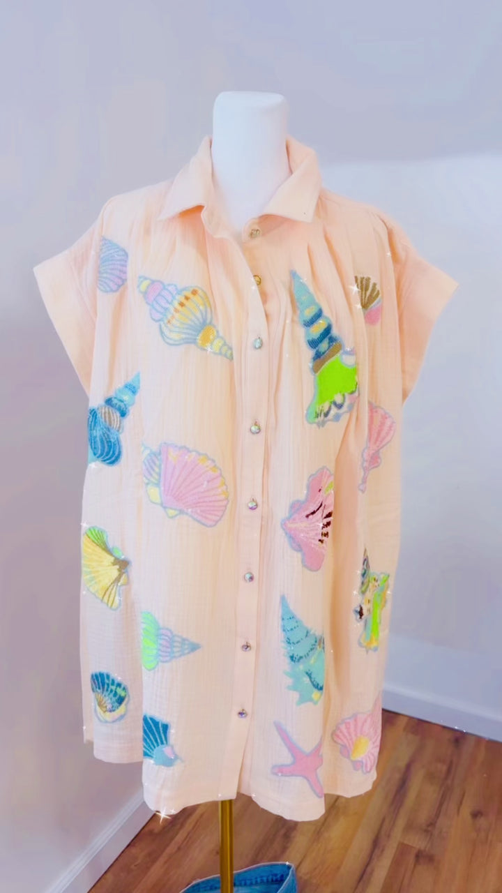 SEASHELL SPARKLES GAUZE DRESS & COVERUP RTS