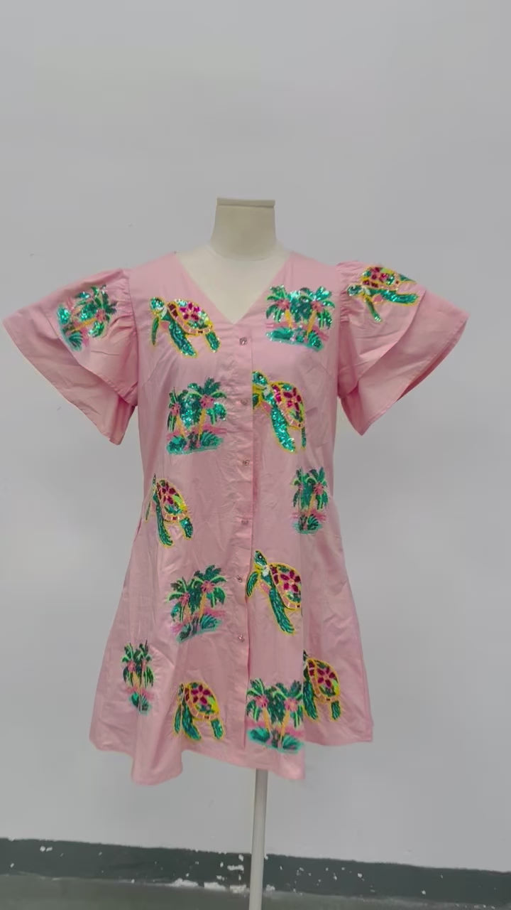 Tropical 🌴 Turtle sequin Dress (PREORDER)