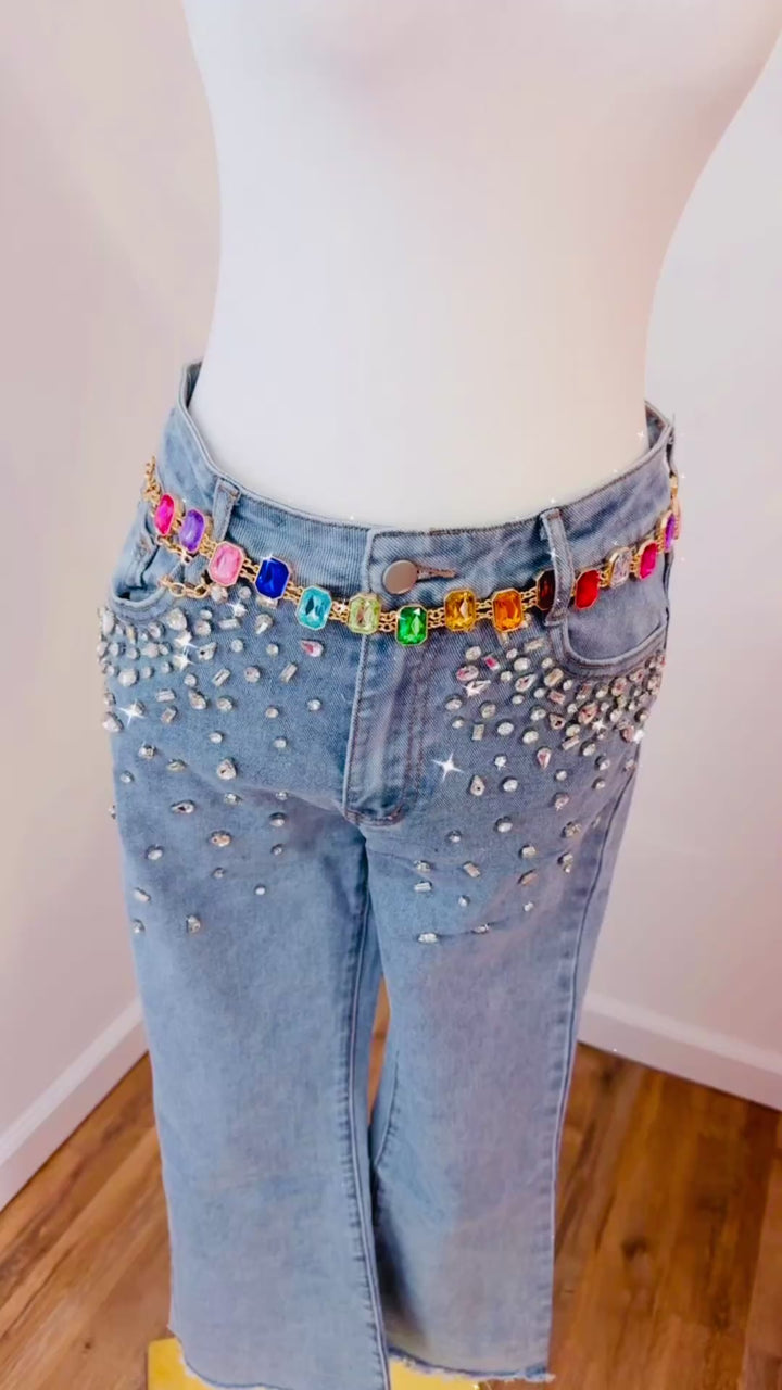 Rainbow Gemstone Chain Belt (ships 1 week)
