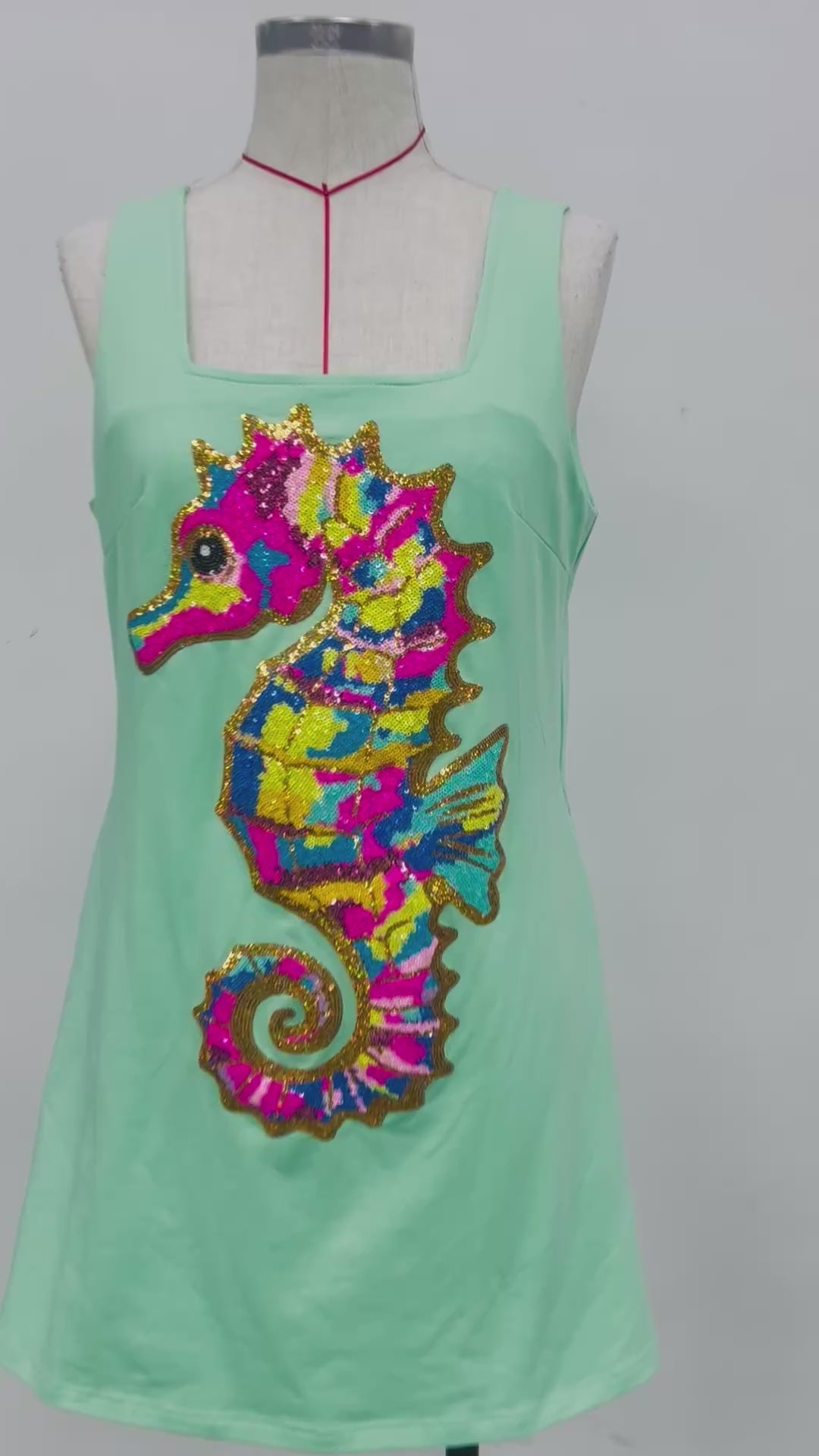 SEQUINED SEAHORSE MINT DRESS (PREORDER)