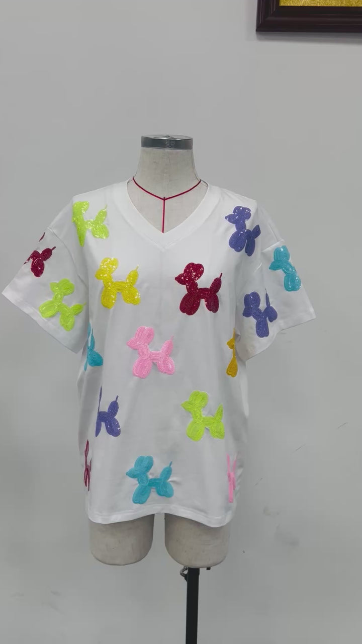 COLORFUL BALLOON DOG SEQUINED SHIRT RTS