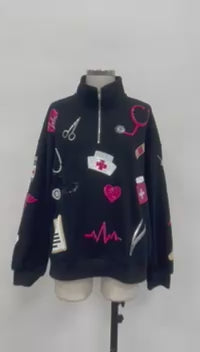 MEDICAL BLACK SEQUIN QUARTER ZIP PULLOVER (PREORDER)