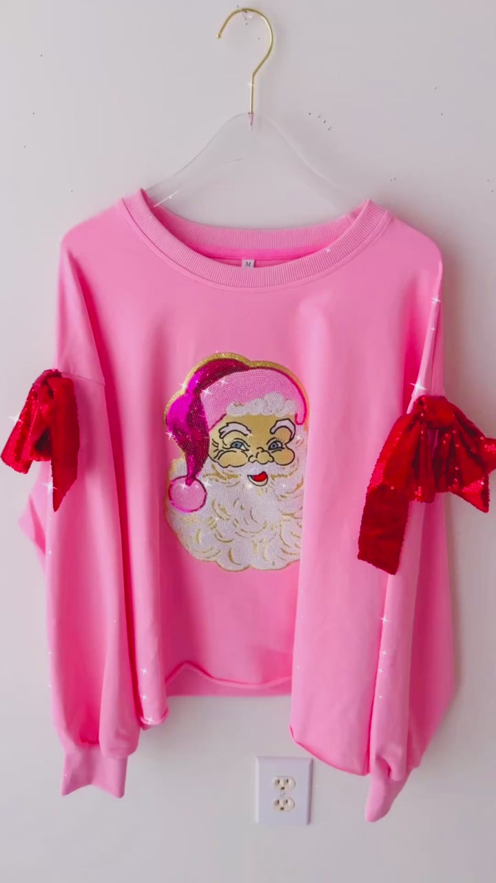 Pink Santa & Red Bow Sweatshirt (ships 2-3 weeks)