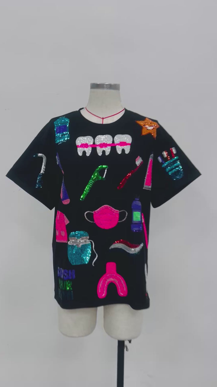 COLORFUL DENTAL SEQUINED TSHIRT RTS