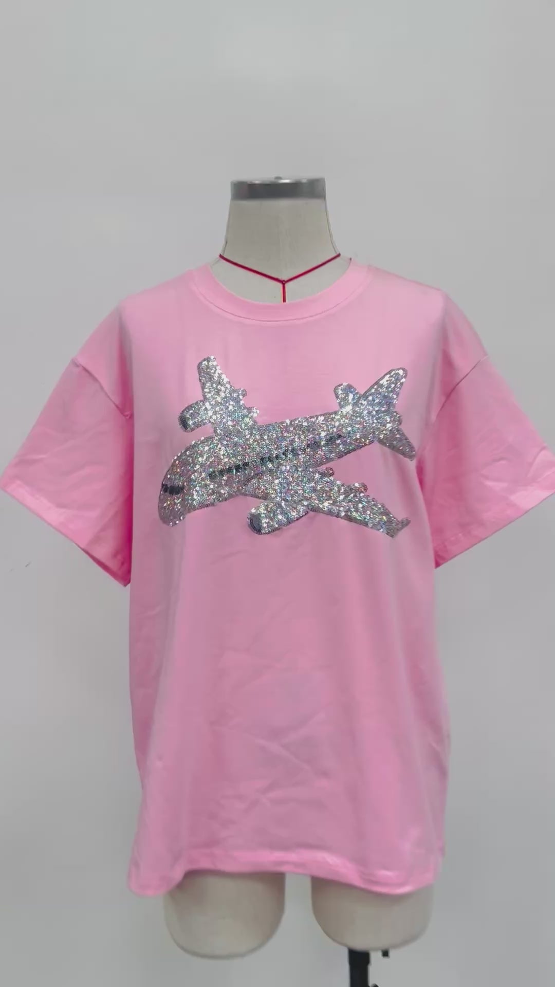 Airplane ✈️ Sequined Pink Tshirt PREORDER