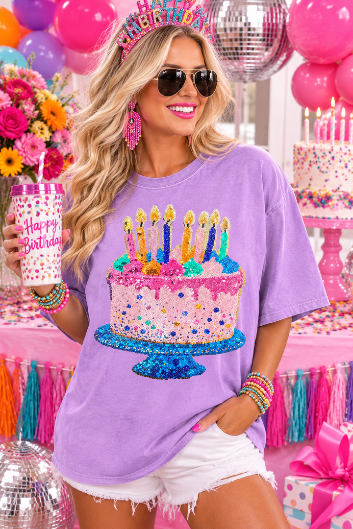 PURPLE CAKE & CANDLES BIRTHDAY COMFORT COLOR SHIRT(ships 1-2 weeks)
