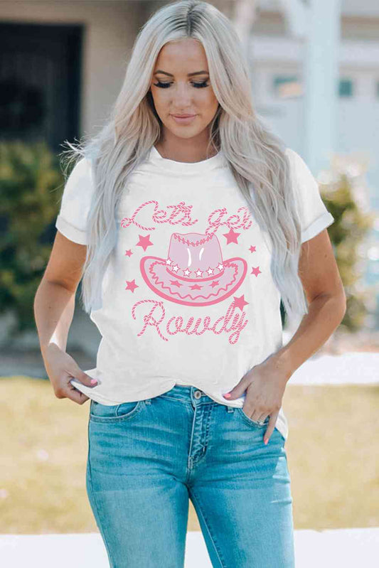 Cowboy Hat Graphic Round Neck Tee ships 1-2 weeks