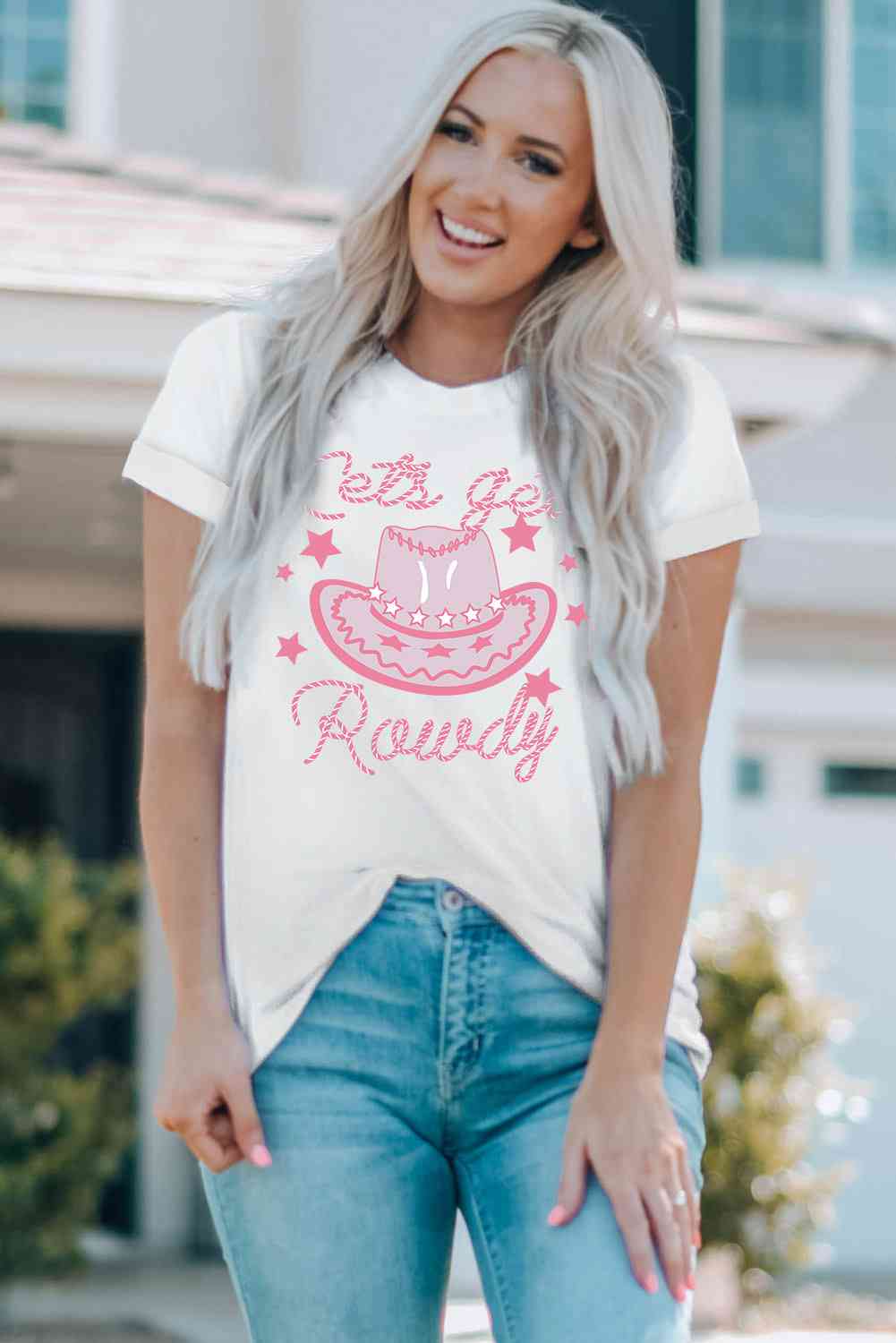 Cowboy Hat Graphic Round Neck Tee ships 1-2 weeks